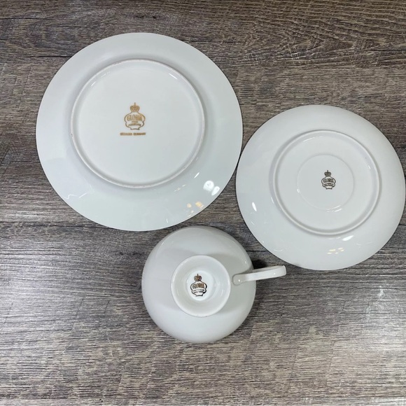 Gloria Fine Porcelain Teacup Saucer Plate Trio Set Cobalt Blue & Gold Vintage - Picture 10 of 10